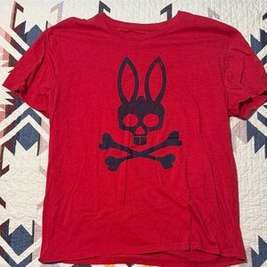 Red  Graphic Tee with Navy Skull Bunny